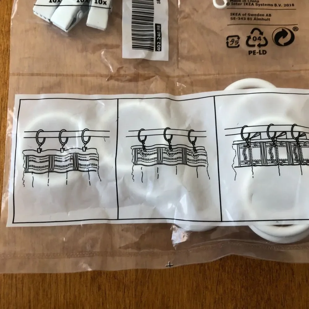 Ikea SYRLIG Curtain Ring Set 10-pack w/ Hooks & Clips 1